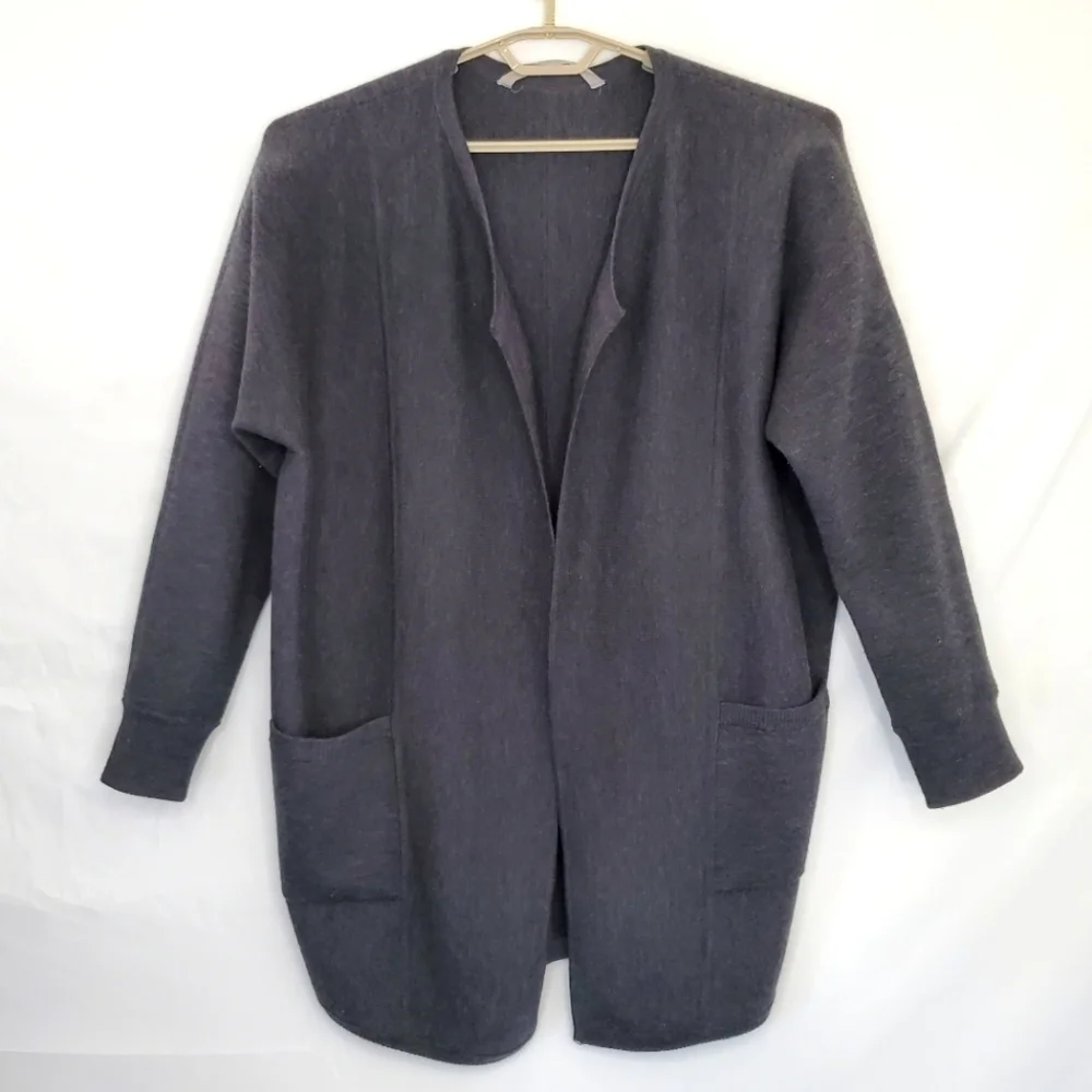 Athleta Chill Chaser Merino Wool Blend Long Cardigan Med Open Front Knit Duster